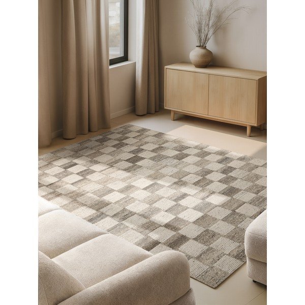 Кремав ръчно изработен вълнен килим 80x150 cm Boho 1.0 Quadra – Vikosa-image-1