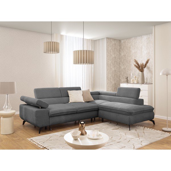 Сив шенилов ъглов диван (десен ъгъл/L форма) Marbeya  – Ropez-image-1