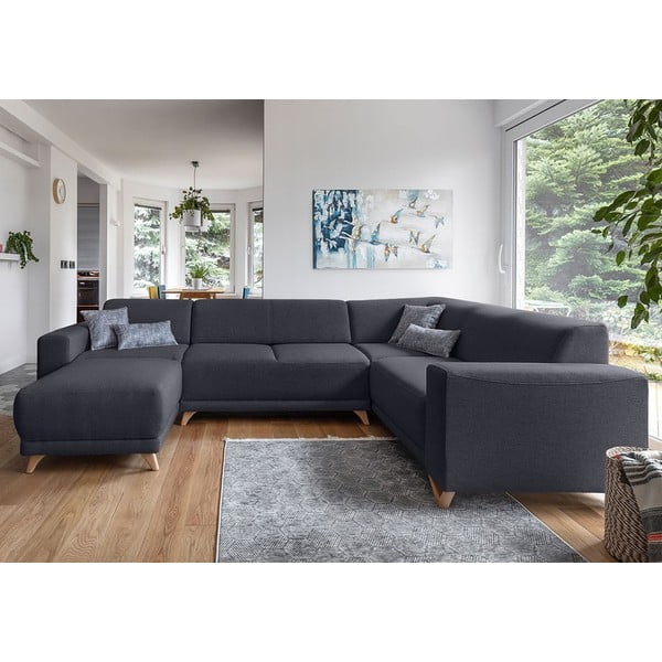 Антрацитен разтегателен/с място за съхранение ъглов диван (десен ъгъл/U форма) Classy Sophie – Miuform-image-1