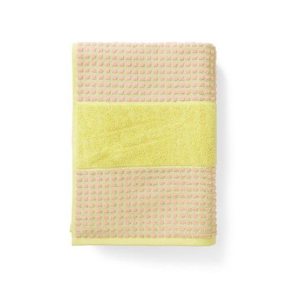 Жълтo-розова кърпа от органичен памук от тери 50x100 cm Check – JUNA