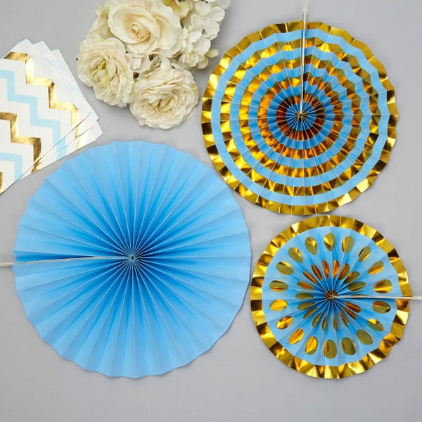 Комплект от 3 сини хартиени декорации Pinwheel - Neviti