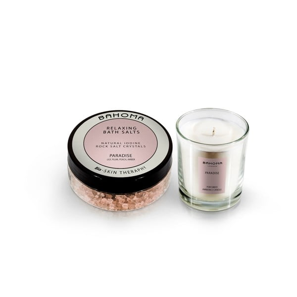 Комплект соли за вана и ароматизирани свещи с аромат на жасмин и праскова - Bahoma London