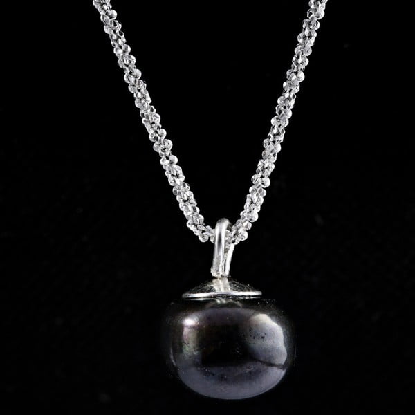 Stříbrný náhrdelník s černou perlou 11 mm