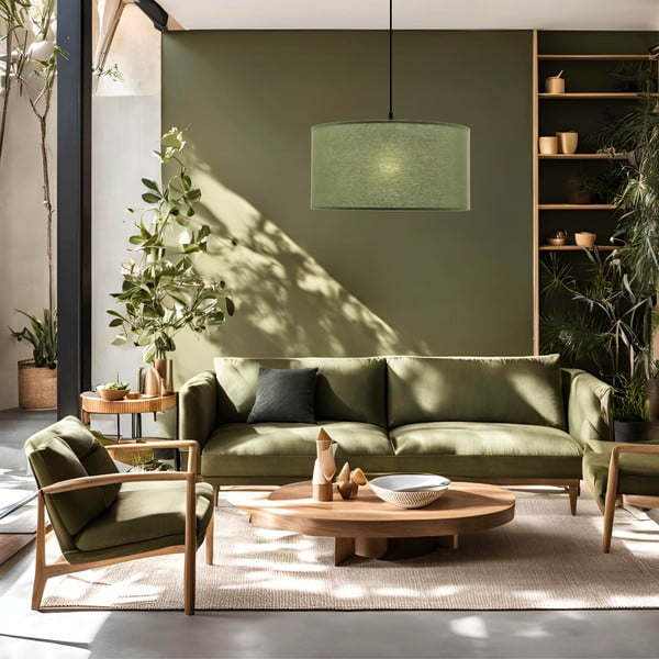 Зелено висящо осветително тяло с текстилен абажур ø 40 cm Shanti – Candellux Lighting-image-1