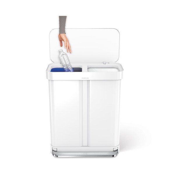 Бяло стоманено кошче за боклук 34+24 l за рециклиране/с педал Dual – simplehuman-image-3