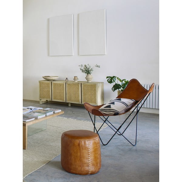 Кафяв кожен пуф в цвят коняк Cesia - Kave Home-image-4