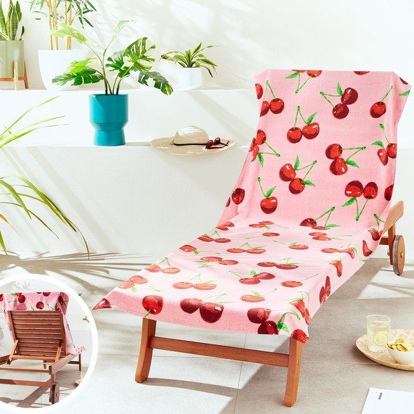 Розова памучна плажна кърпа 78x200 cm Cherries – Catherine Lansfield-image-4