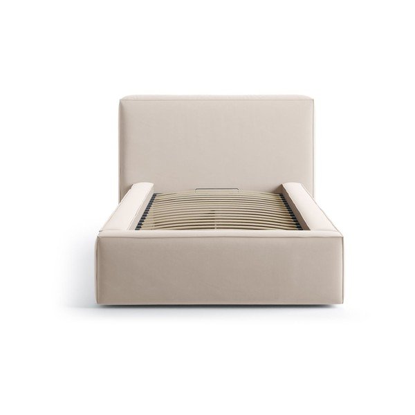 Бежово единично легло 90x200 cm тапицирано с място за съхранение с включена подматрачна рамка Jodie – Micadoni -image-3