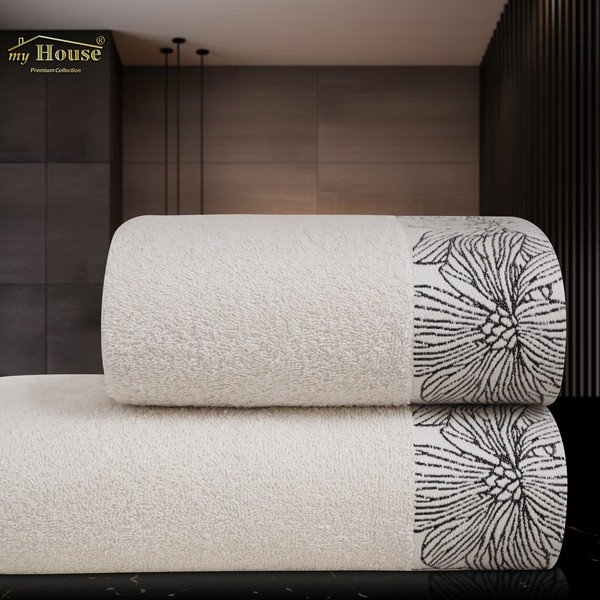 Памучна кърпа от тери в цвят слонова кост 50x100 cm Valencia – My House-image-1