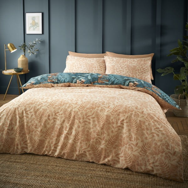 Кафяво-зелено спално бельо за двойно легло 200x200 cm Tropic - Catherine Lansfield-image-1