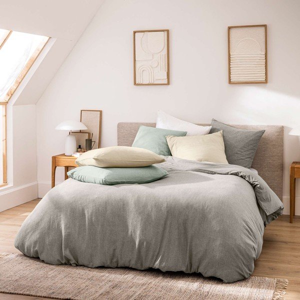 Сиво двойно /удължено 3 части памучно спално бельо 240x220 cm Meline – douceur d'intérieur-image-3