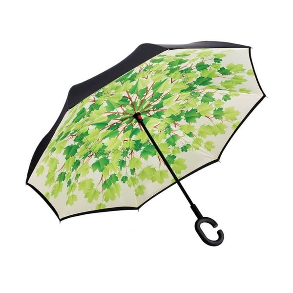 Zeleno-černý deštník Ambiance Leaves, ⌀ 105 cm