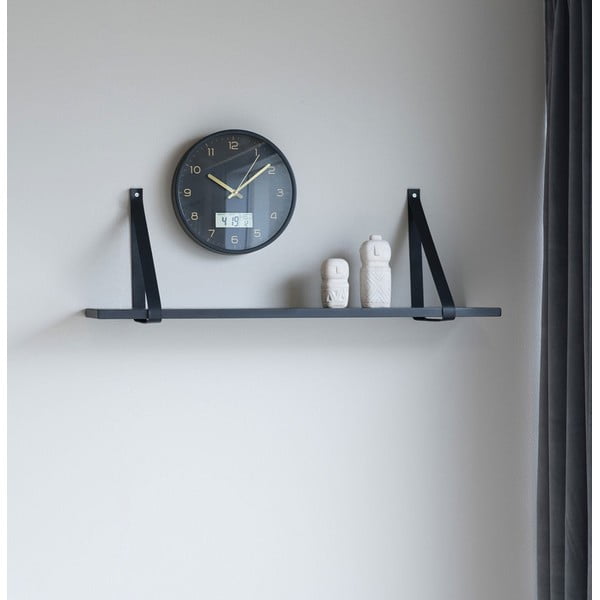 Черен дървен рафт с кожени дръжки , 80 x 20 cm Forno - House Nordic-image-1