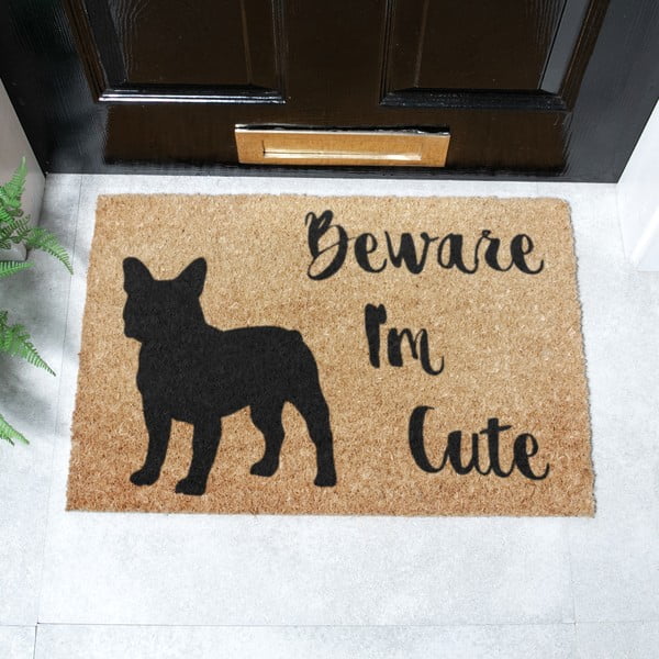 Изтривалка от кокосови влакна 40x60 cm Beware I'm Cute French Bulldog – Artsy Doormats-image-2
