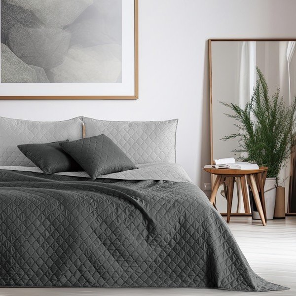 Сива двустранна покривка за легло от микрофибър Charcoal Silver, 170 x 270 cm Axel - DecoKing-image-1