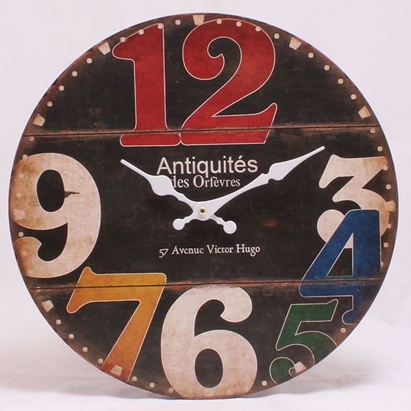 Dřevěné hodiny 57 Avenue Victor Hugo, 34x34 cm