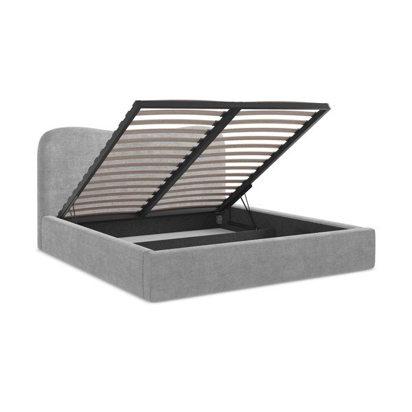 Светлосиво двойно легло 140x200 cm тапицирано с място за съхранение с включена подматрачна рамка Kahai – Makamii-image-3