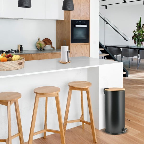 Матово черно стоманено кошче за боклук с педал 30 l   Adonis – Spirella-image-1