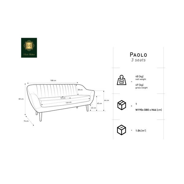 Modrá třímístná pohovka Mazzini Sofas Benito-image-2