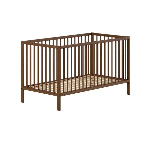 Кафяво детско креватче 70x140 cm от масивен бук с подвижна странична част/с регулируема височина Dino – Vipack