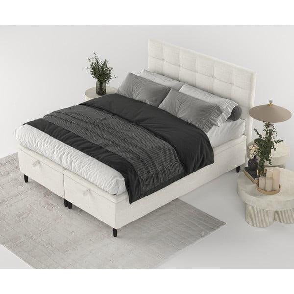 Кремаво тапицирано двойно легло с място за съхранение 160x200 cm Senses – Maison de Rêve-image-3