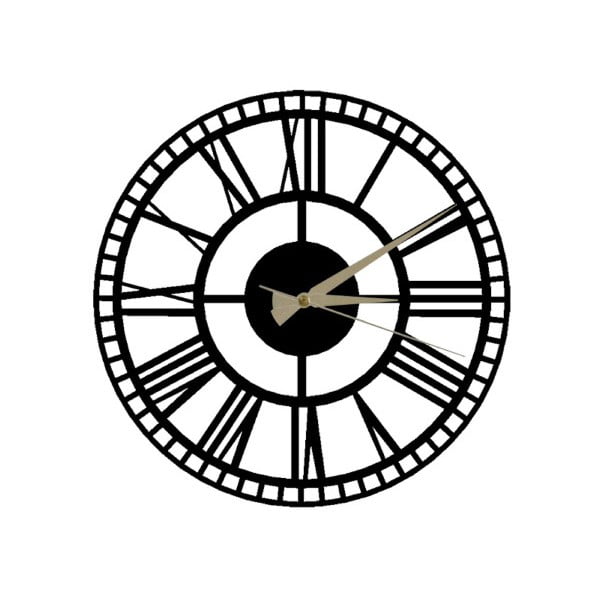 Черен стенен часовник Roman Clock 2, ⌀ 50 cm - Ocean