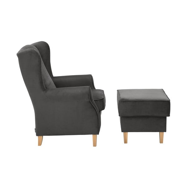 Антрацитно кадифено кресло с отоманка Lorris - Max Winzer-image-2