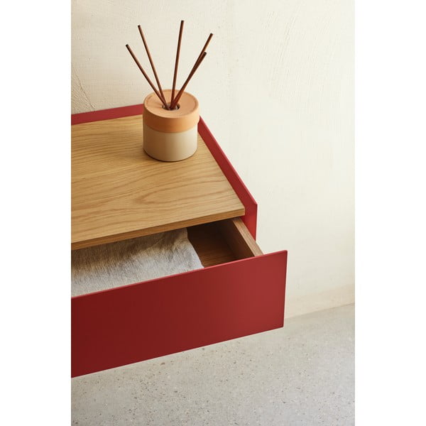 Червено висящо нощно шкафче с дъбов плот Arista – Teulat-image-2