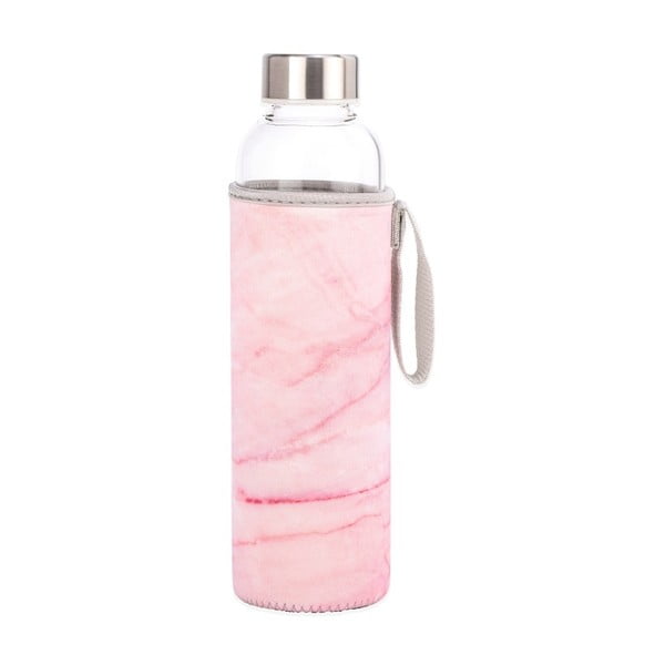 Стъклена бутилка за вода с опаковка от розов мрамор, 600 ml - Kikkerland