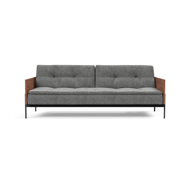 Сив разтегателен диван с дървени подлакътници , 92 x 210 cm Dublexo Lauge - Innovation