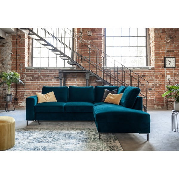 Тюркоаз кадифен разтегателен ъглов диван (десен ъгъл) Lofty Lilly – Miuform-image-4