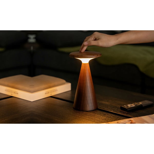 LED настолна лампа в тъмно естествен цвят с дървен абажур (височина 21 cm) Sylva – Gingko-image-3