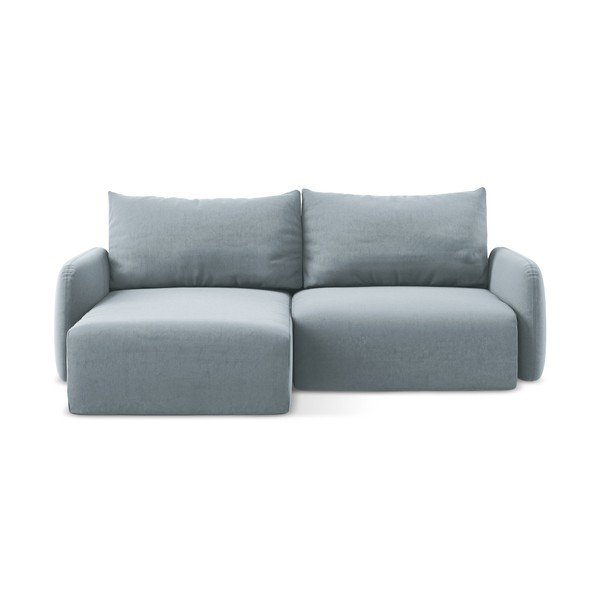 Син кадифен сгъваем/с място за съхранение ъглов диван (ляв ъгъл) Kalena – Makamii