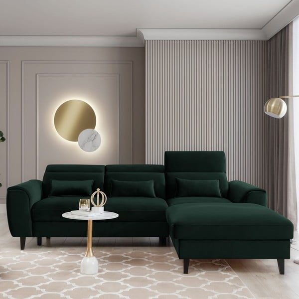 Тъмнозелен кадифен разтегателен ъглов диван с място за съхранение (десен ъгъл) Foble – ELTAP-image-1