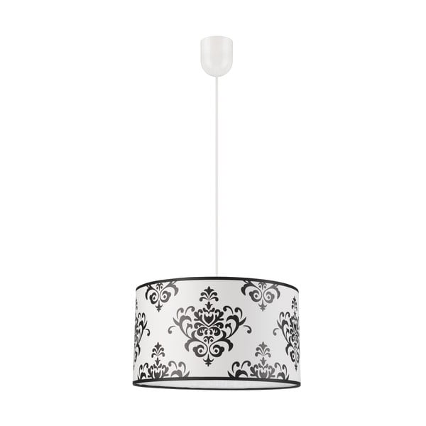 Черно-бяла висяща лампа с текстилен абажур ø 35 cm Print - LAMKUR
