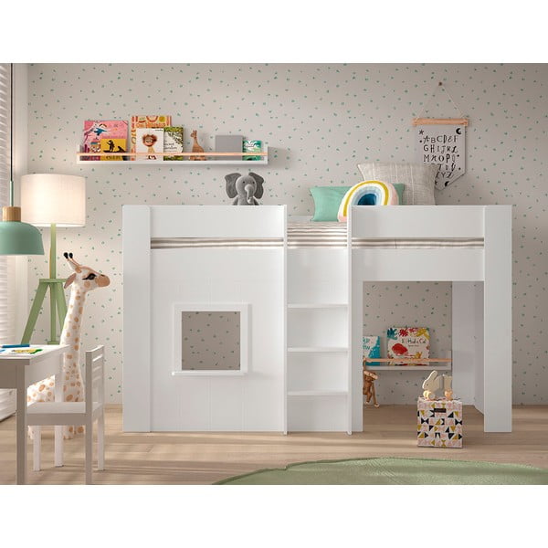 Бяло повдигнато легло от бор 90x200 cm RENO - Vipack-image-1