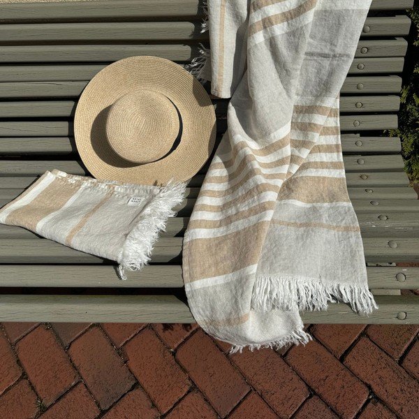 Бежова ленена плажна кърпа 85x140 cm Allure Stripe – Linen Tales-image-2