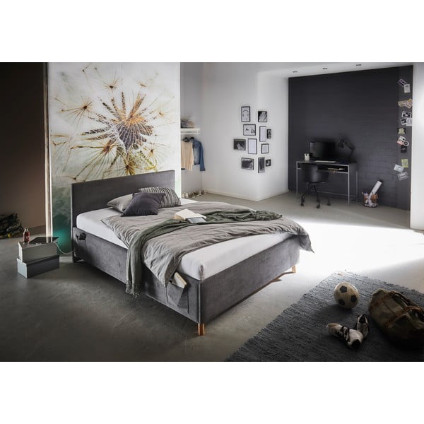 Антрацитно тапицирано детско легло 90x200 cm с място за съхранение с включена подматрачна рамка Cool – Meise Möbel-image-1