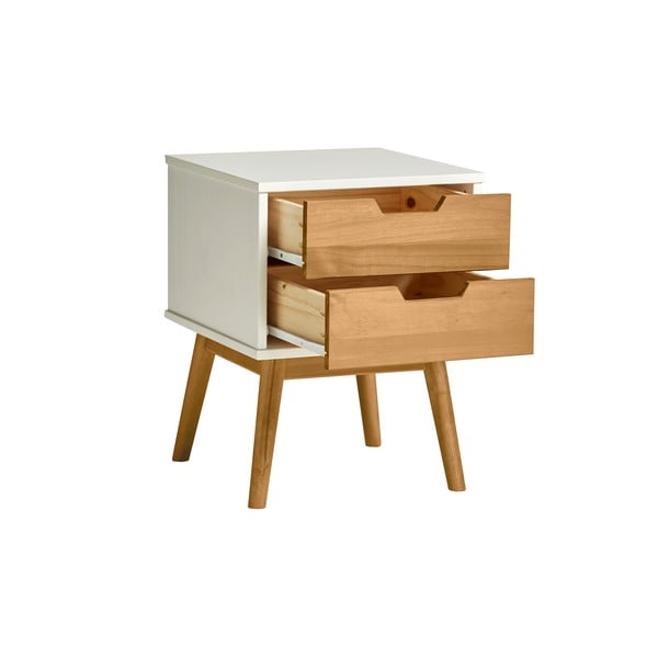 Нощно шкафче в бяло и кафяво, изработено от масивна борова дървесина Baku - Marckeric-image-3