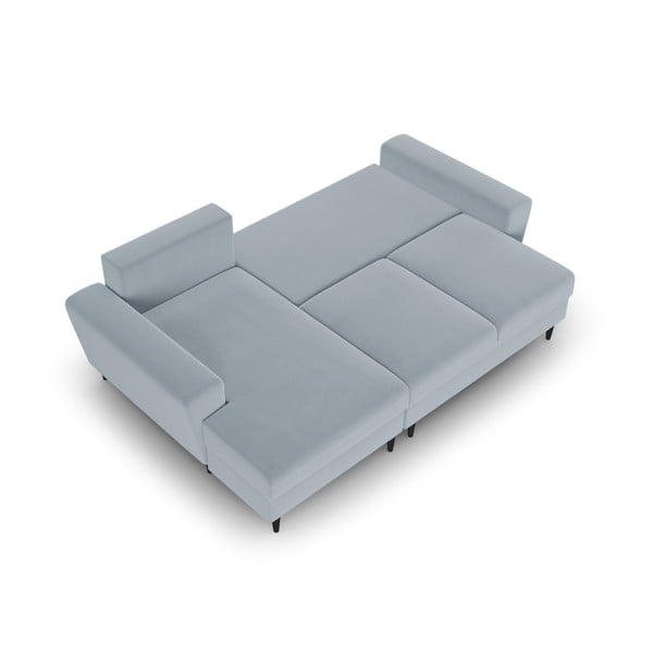 Светлосин кадифен разтегателен ъглов диван с място за съхранение (ляв ъгъл) Kyoto – Cosmopolitan Design-image-2