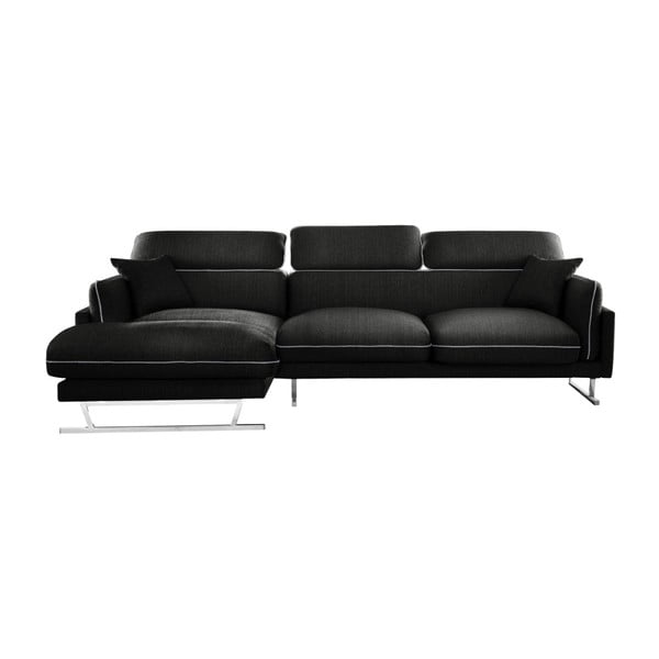 Черен ъглов диван със сив кант и шезлонг от лявата страна L'Officiel Gigi - L'Officiel Interiors