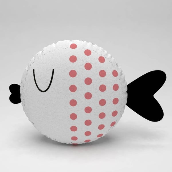 Bílý polštářek s růžovými puntíky Fishie, ⌀ 32 cm