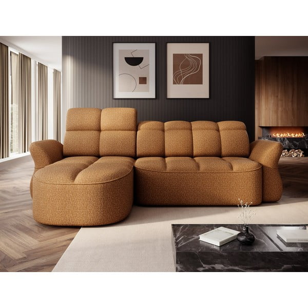 Жълт кафяв кадифен разтегателен ъглов диван с място за съхранение (ляв ъгъл) Beneth – ELTAP-image-1