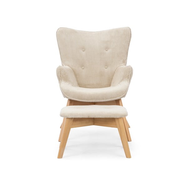 Бежов фотьойл с табуретка от рипсено кадифе Niko – Ropez-image-3