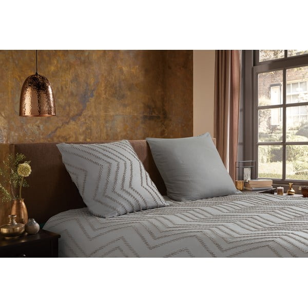 Сиво/кафяво единично удължено спално бельо от микрофибър 140x220 cm Pure Zigzag – Good Morning-image-1