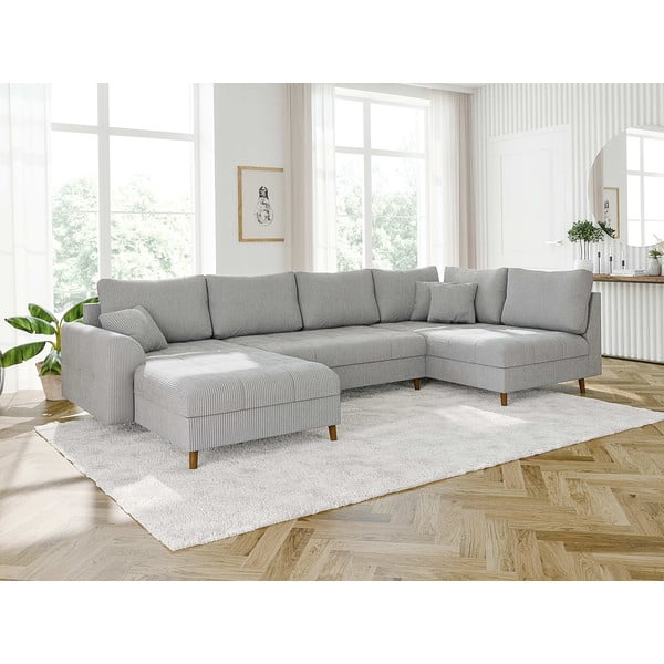 Светлосив ъглов диван от рипсено кадифе (ляв ъгъл/"U" форма) Ariella – Ropez-image-3