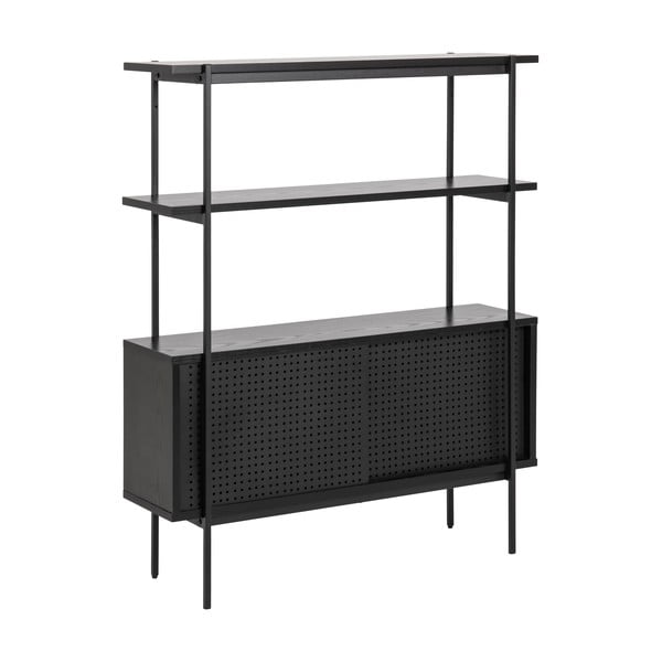 Черна библиотека от декор от ясен с плъзгащи се врати 94x114 cm Angus – Actona-image-2