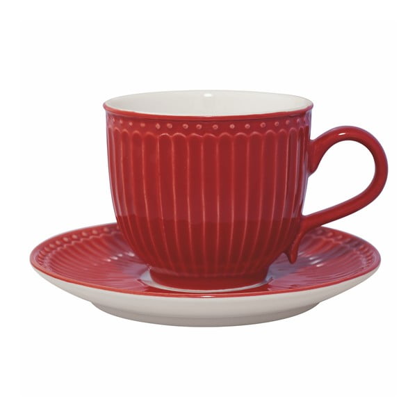 Червена керамична чаша с чинийка Alice, 250 ml - Green Gate