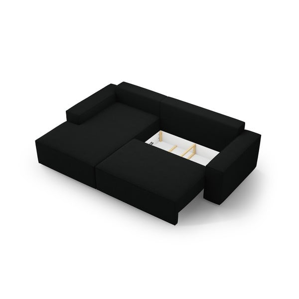 Черен разтегателен ъглов диван от букле (ляв ъгъл) Jodie – Micadoni Home-image-4