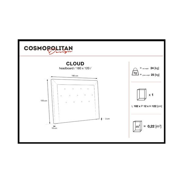 Vínově červené čelo postele Cosmopolitan Design Cloud, šířka 180 cm-image-4